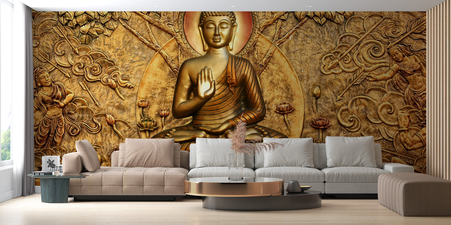 Golden Buddha Bas Relief Wall Mural - Giffywalls