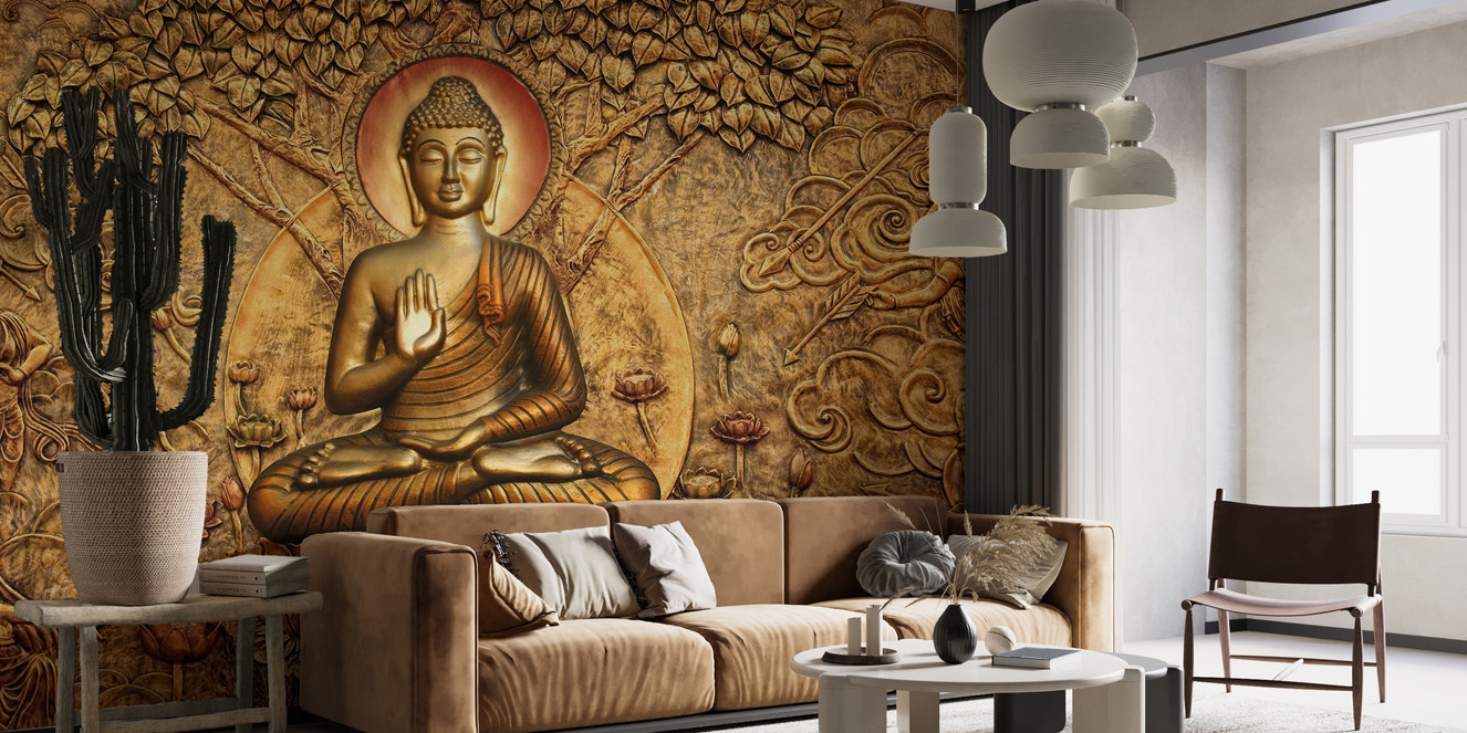 Golden Buddha wallpaper with serene design
