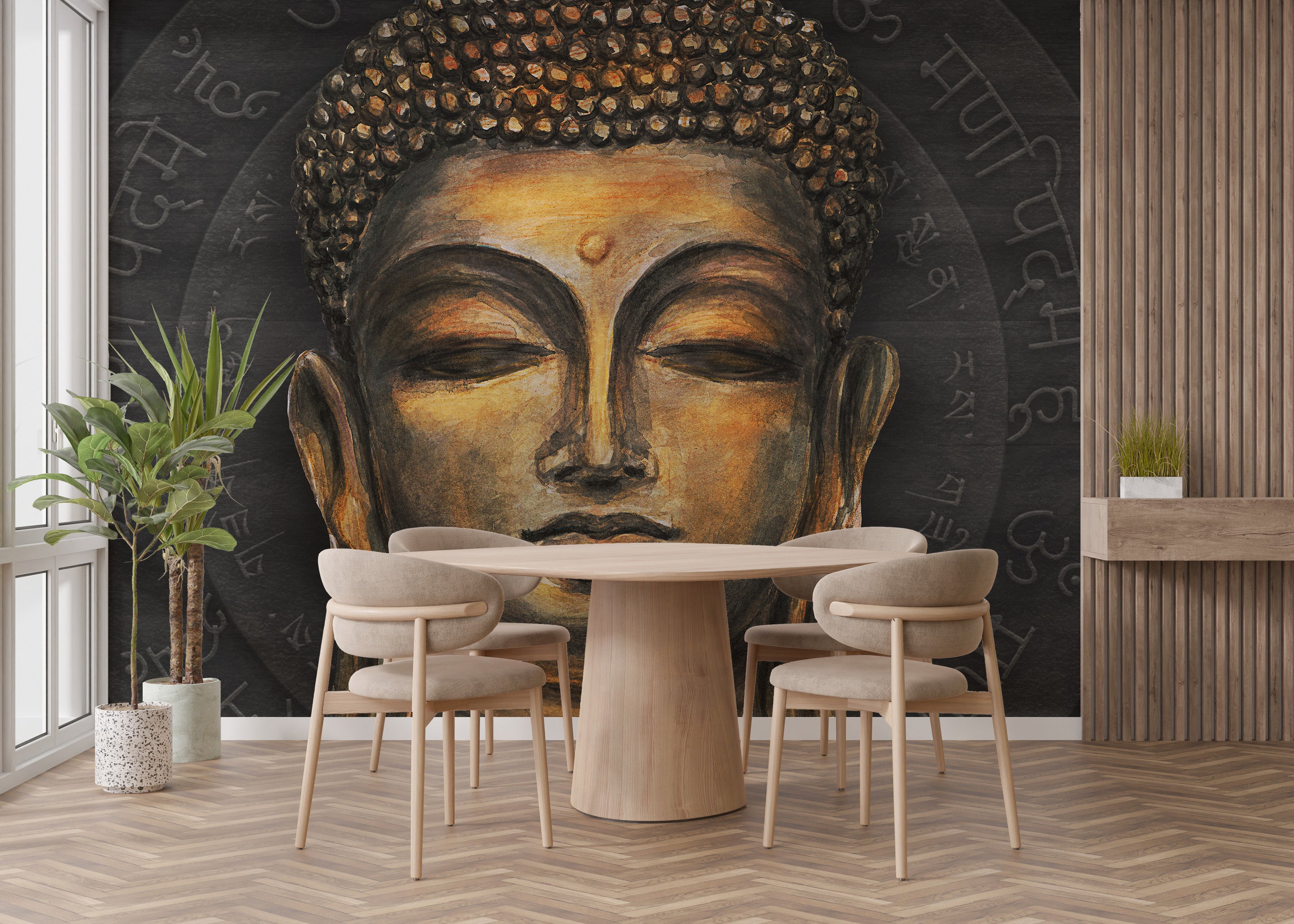 Golden Buddha Script Halo Wall Mural - Giffywalls