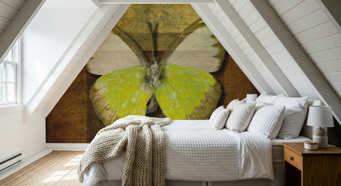 Vibrant pale yellow and brown insect wings artistic feature mural.