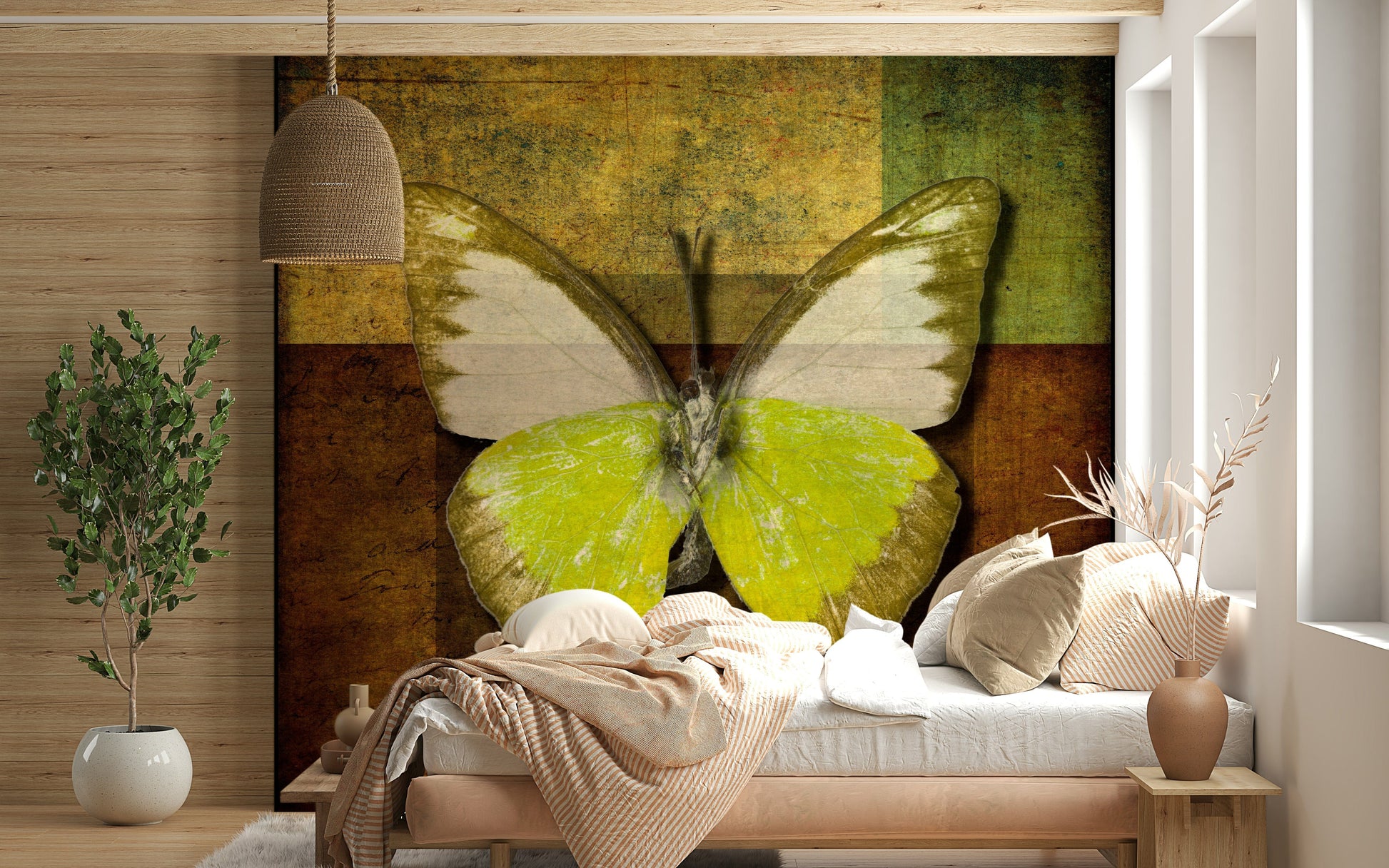 Vintage Butterfly Wallpaper Golden yellow lower wings layered color design.