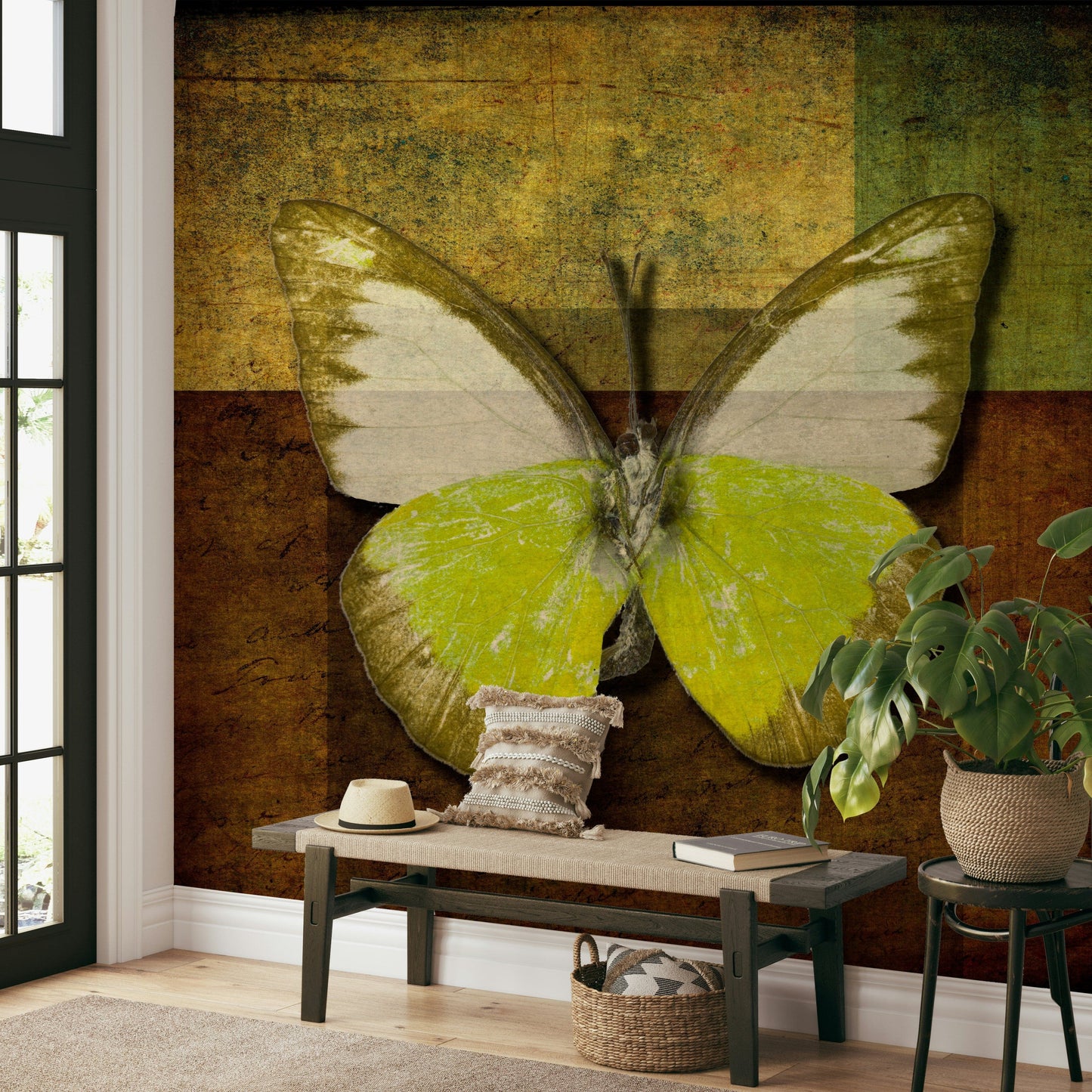 Gold Monarch Wallpaper Artistic butterfly dark sepia tone wall art.