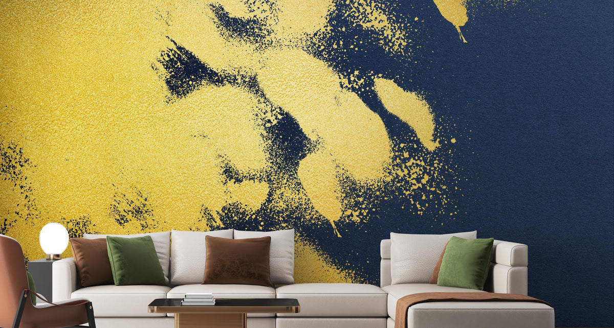Golden Colour Brush Strokes wallpaper mural shown as a full feature wall that highlights the design