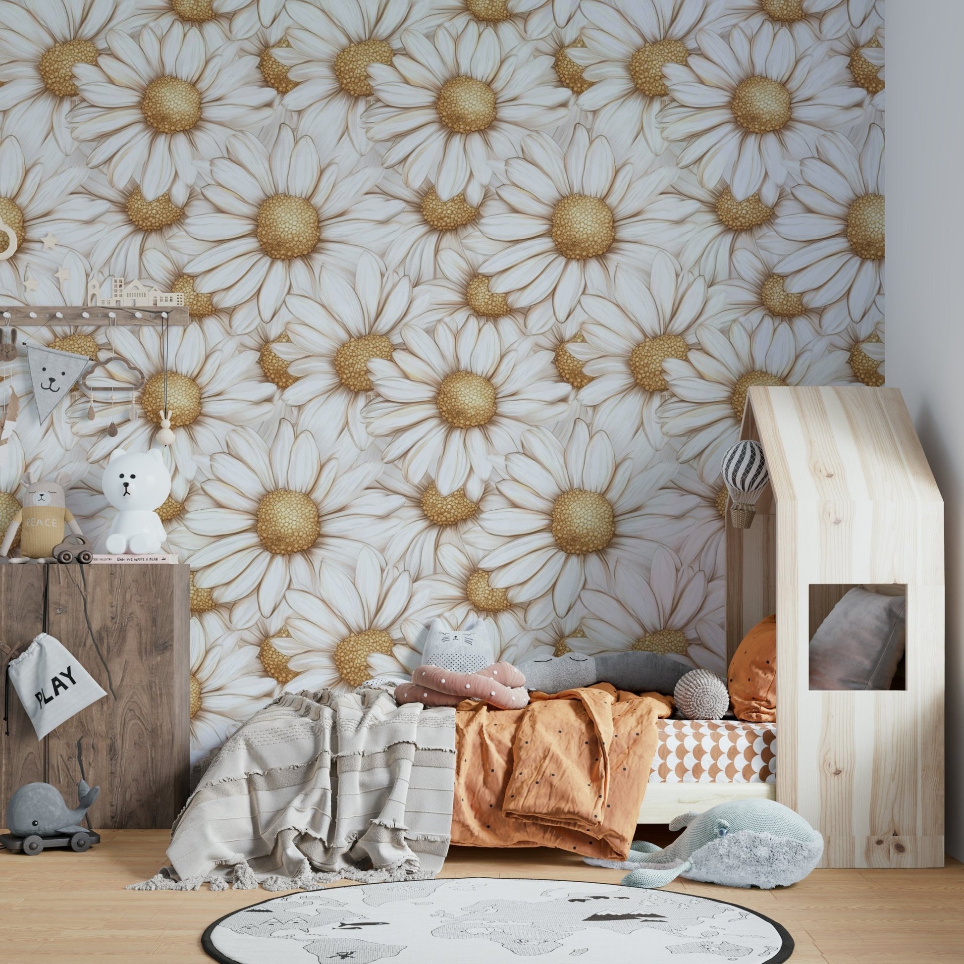 Soft, graceful golden daisy wallpaper for peaceful interiors.

