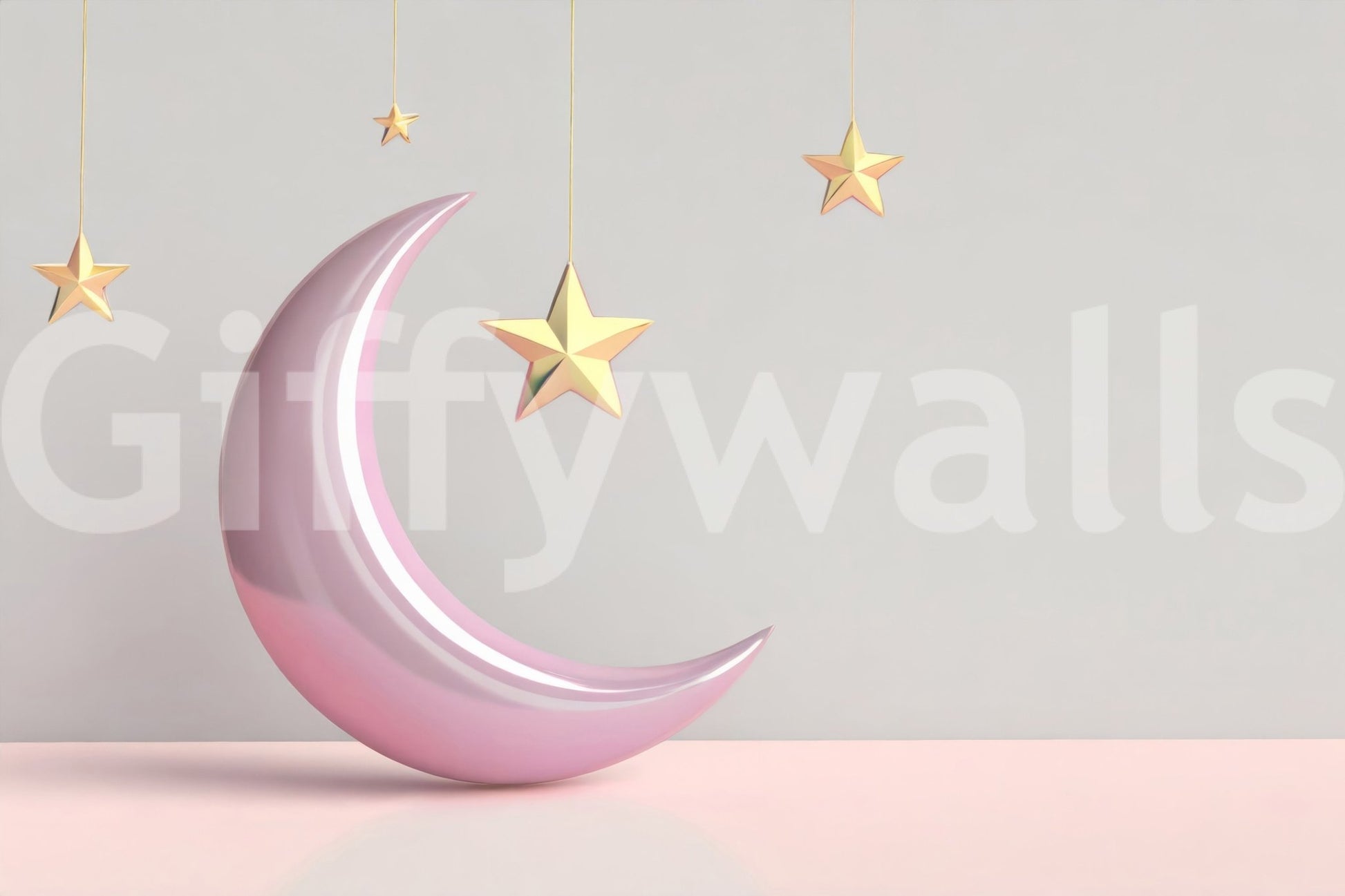 Gentle star pattern surrounding pink crescent moon

