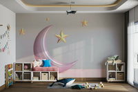 Wallpaper for walls featuring pink moon and stars

