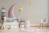 Dreamy nursery wall mural with pink moon theme

