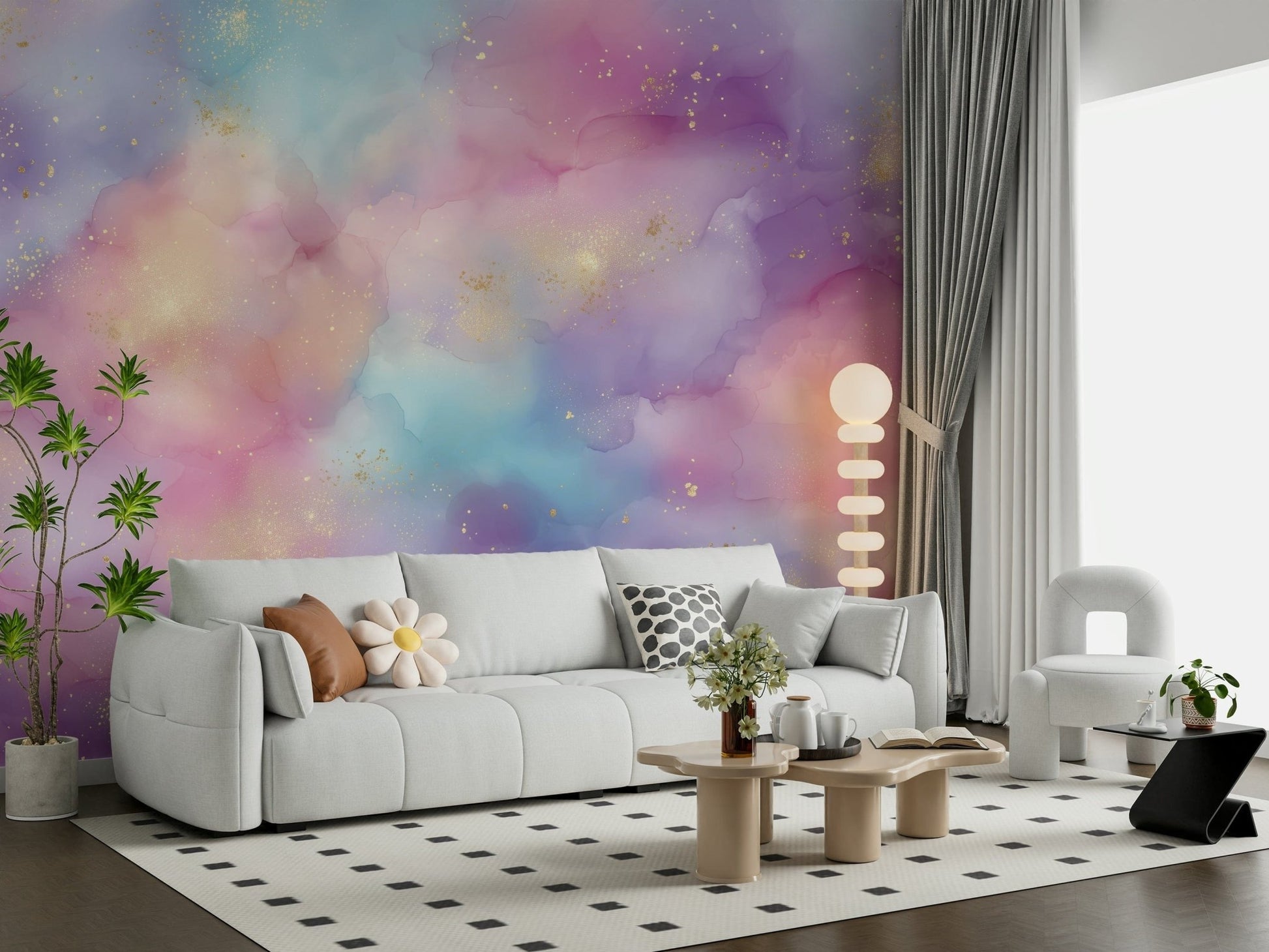 Golden Dust Fantasy wallpaper mural featuring ethereal pastel clouds.