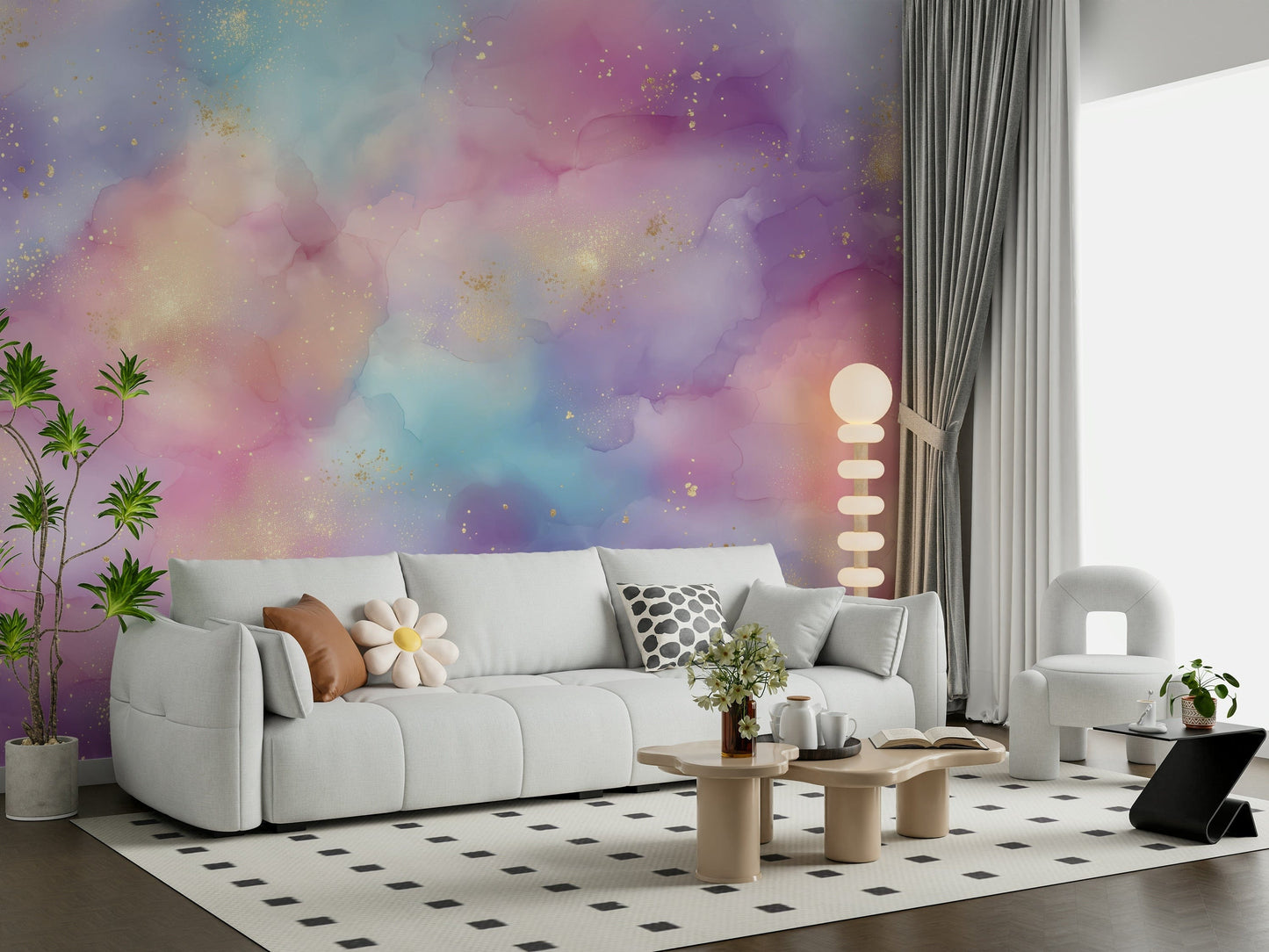 Golden Dust Fantasy wallpaper mural featuring ethereal pastel clouds.