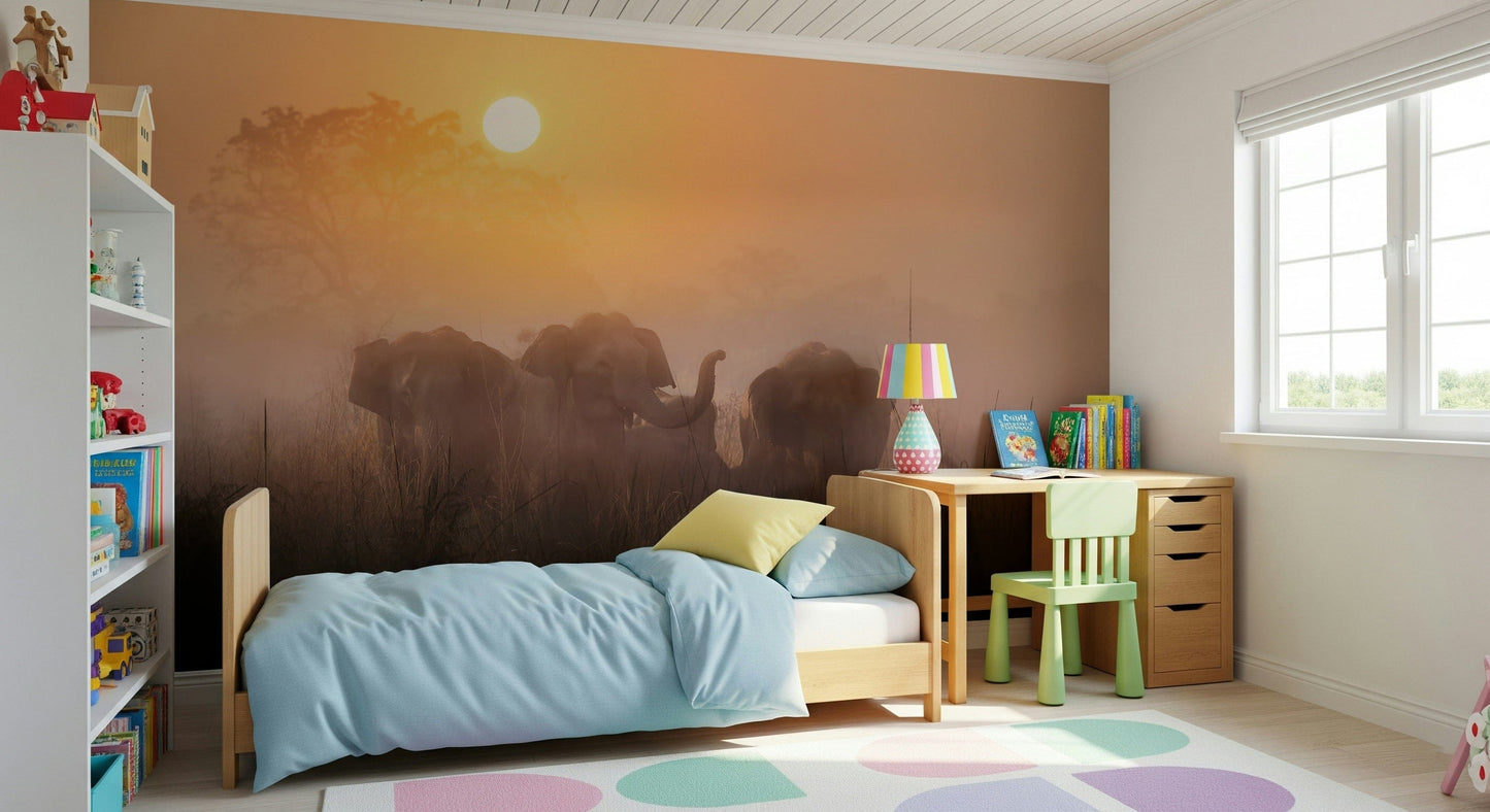 Golden Dawn Elephants Wall Mural -2425886