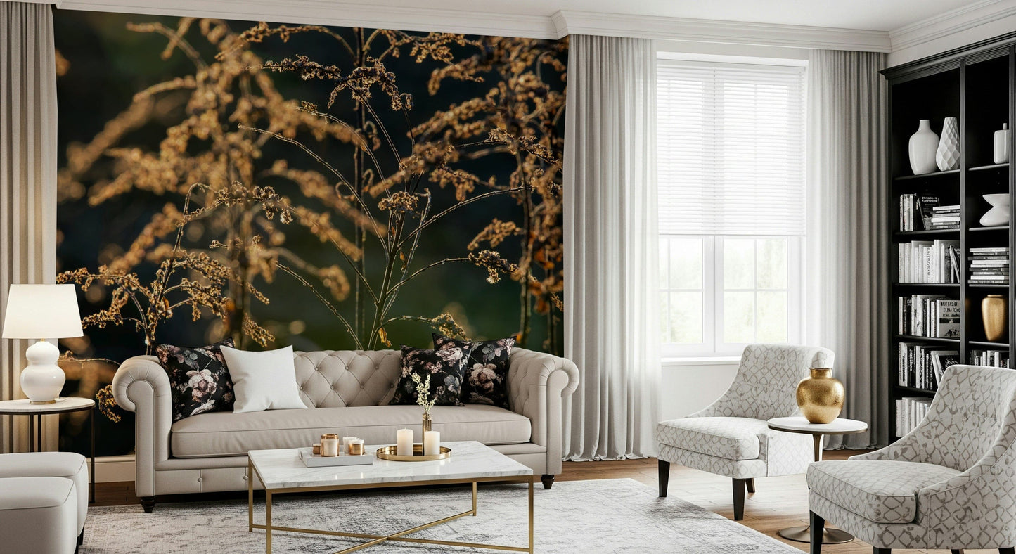 Golden Hour Serenity wall mural in nursery corner, soft colour tones, cozy lighting