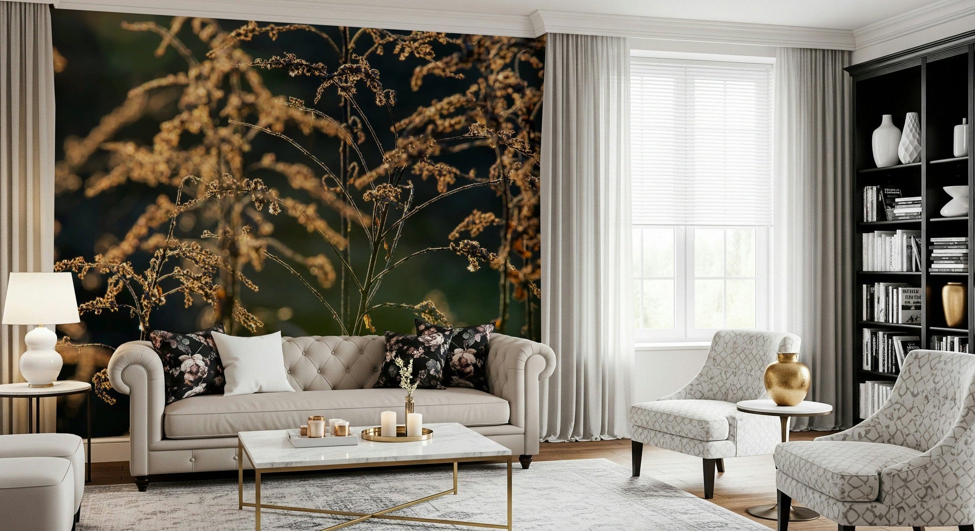 Golden Hour Serenity wall mural in nursery corner, soft colour tones, cozy lighting