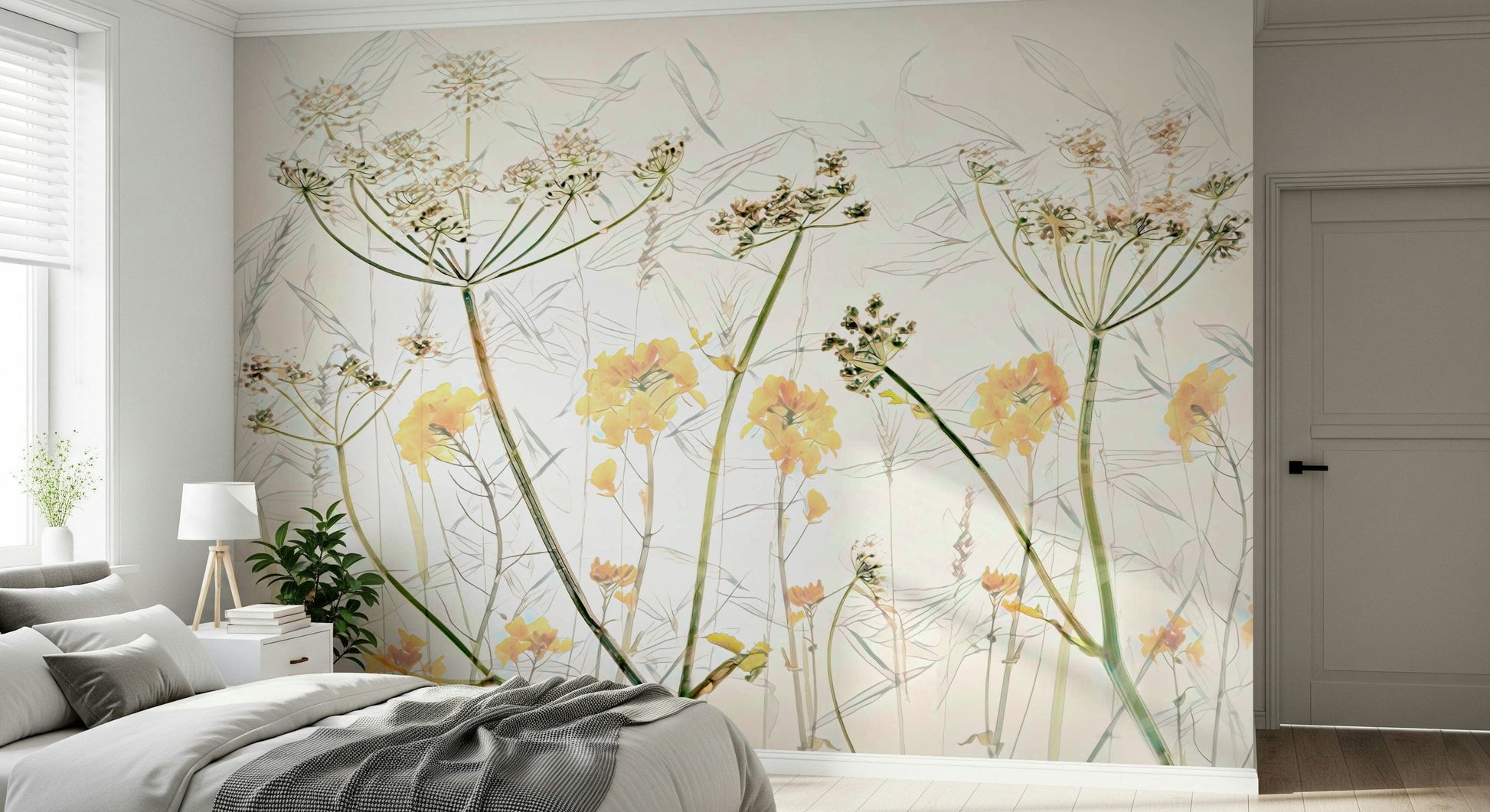 A contemplative floral pattern wallpaper mural for a feature wall.

