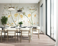 An artistic elegant bloom mural on luxury wallpaper.

