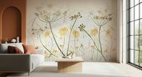 A beautiful golden floral wallpaper mural for a modern home.


