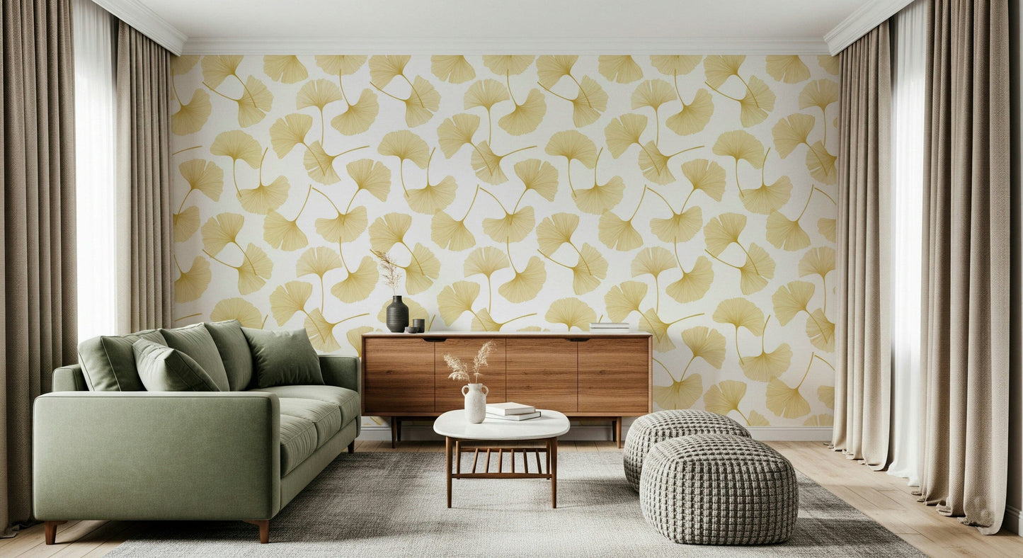 Papel de parede Brisa de Ginkgo Dourado