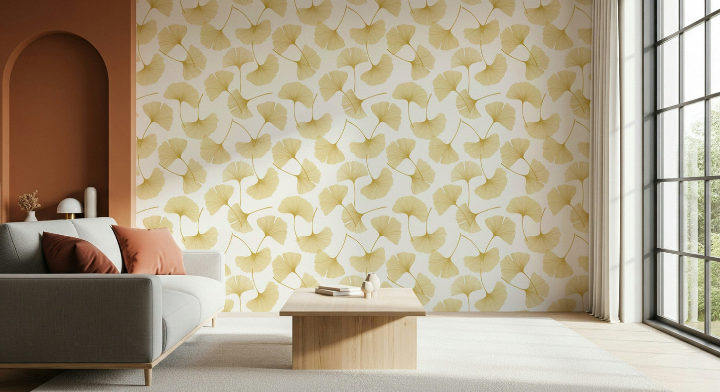 Papel de parede Brisa de Ginkgo Dourado