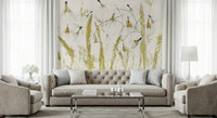 A graceful subtle pattern wall mural in warm, golden tones.

