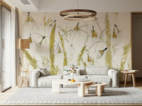 A contemplative gentle golden wallpaper mural for a feature wall.

