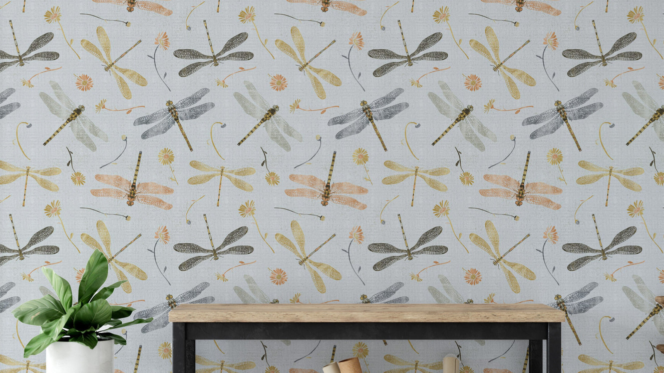 Dragonfly og damselfly gylden og grå