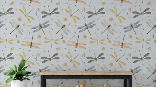 Libelle Goldgraue Tapete