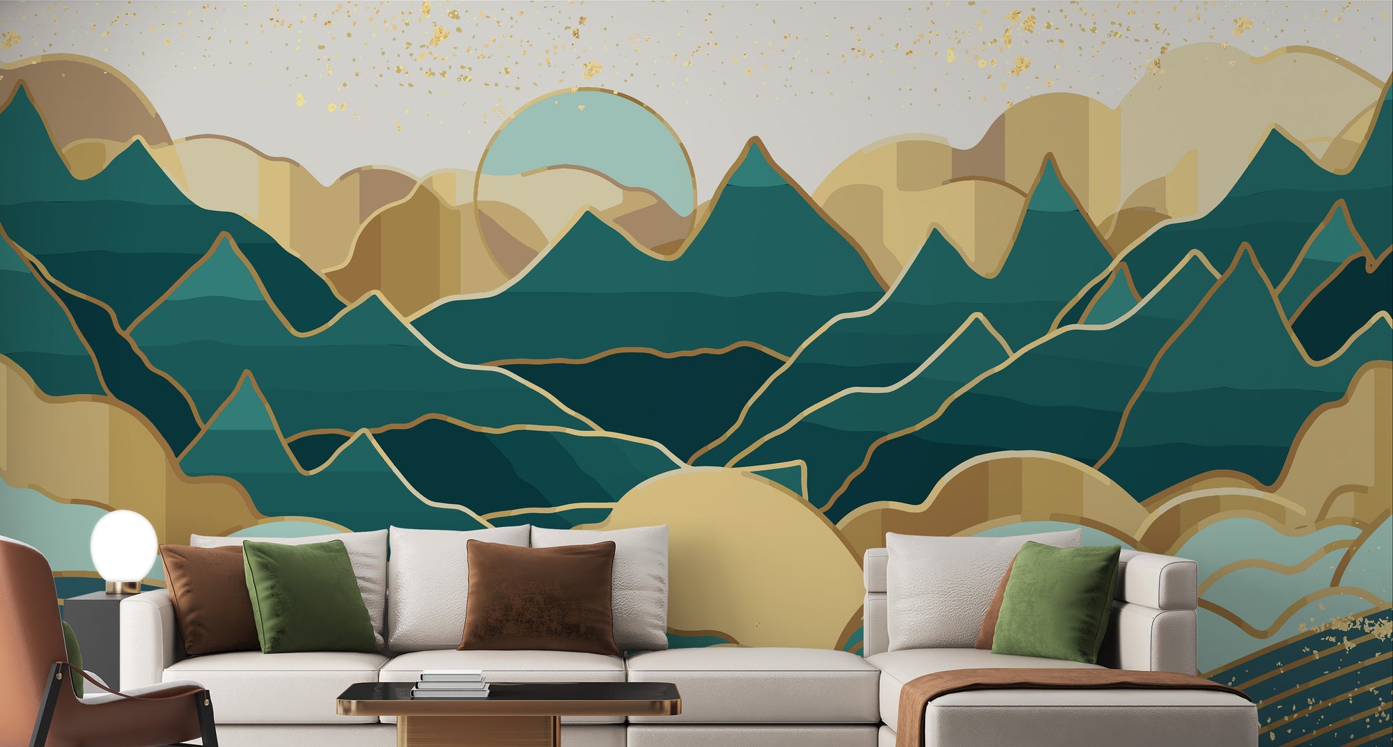 Golden Green Handmade Mount 3D wallpaper mural shown as a full feature wall that highlights the design