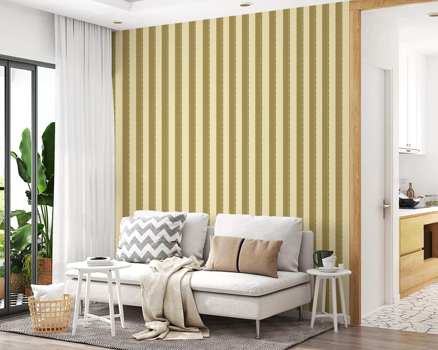 Luxury gold metallic striping on a neutral textured surface.