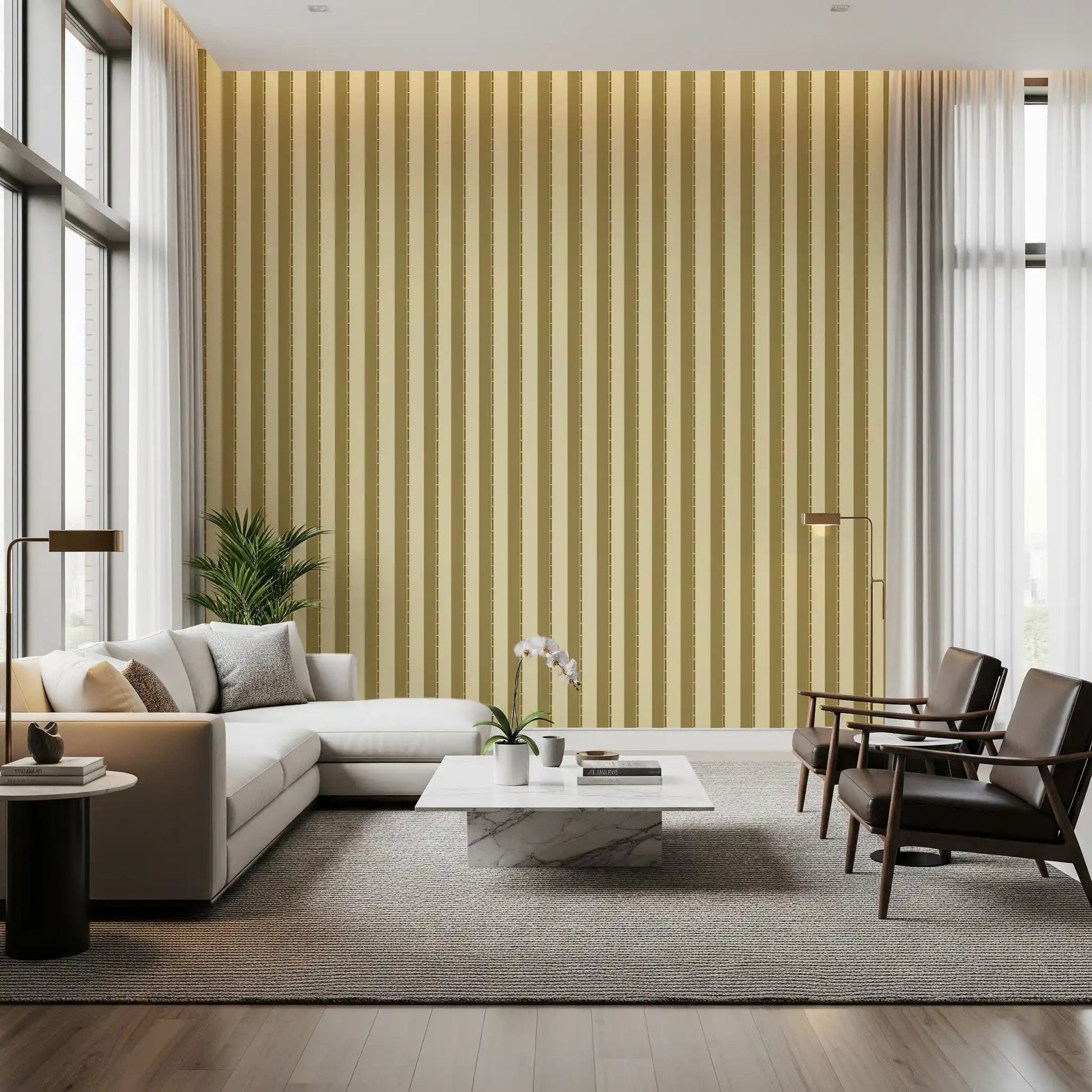 Golden Grid Stripes Wallpaper with matte finish details