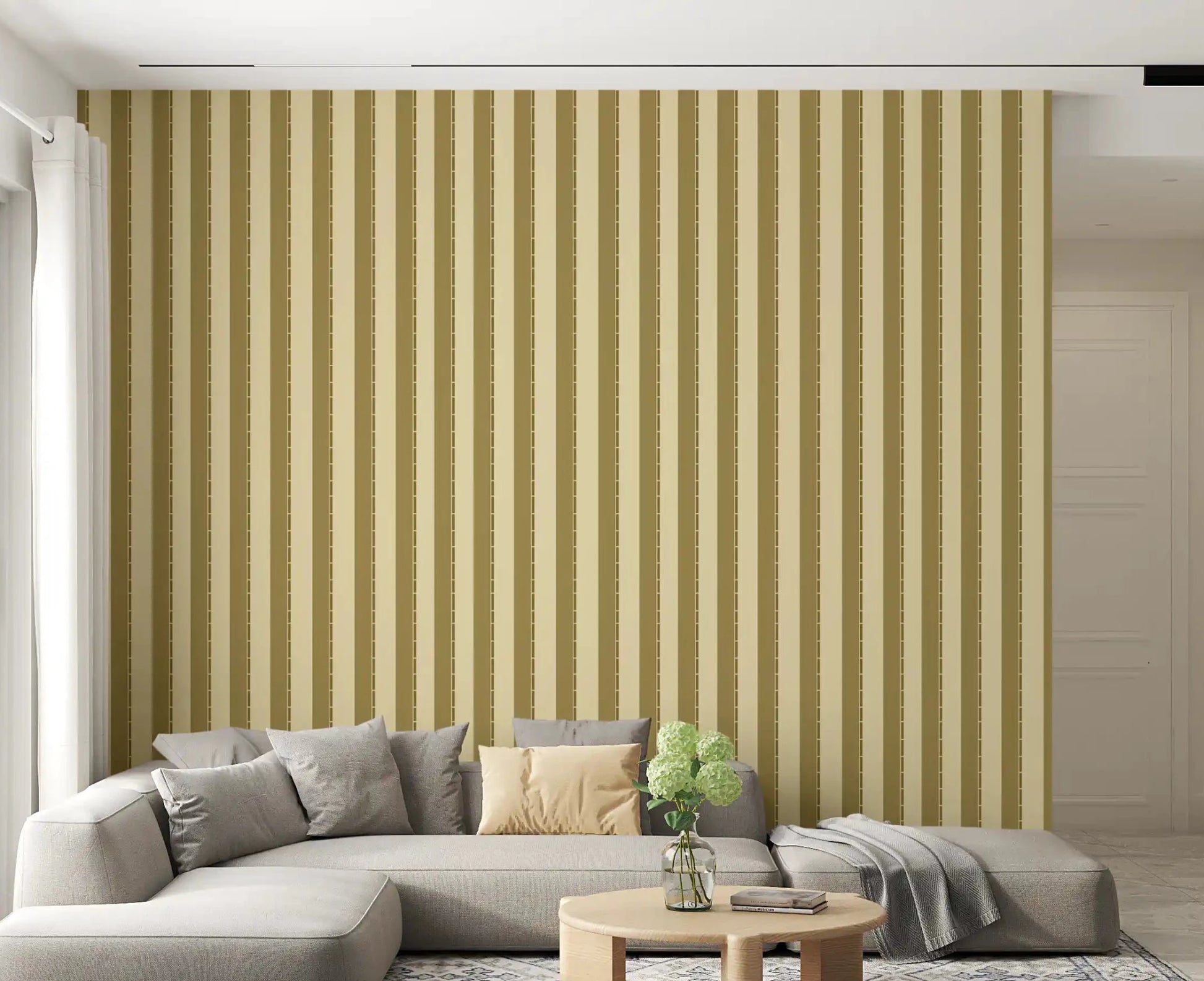 Golden Grid Stripes Wallpaper for living room with thin metallic lines
