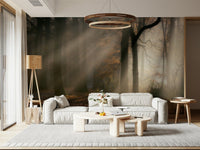 Symmetrical dark trunks of Golden Haze mural.