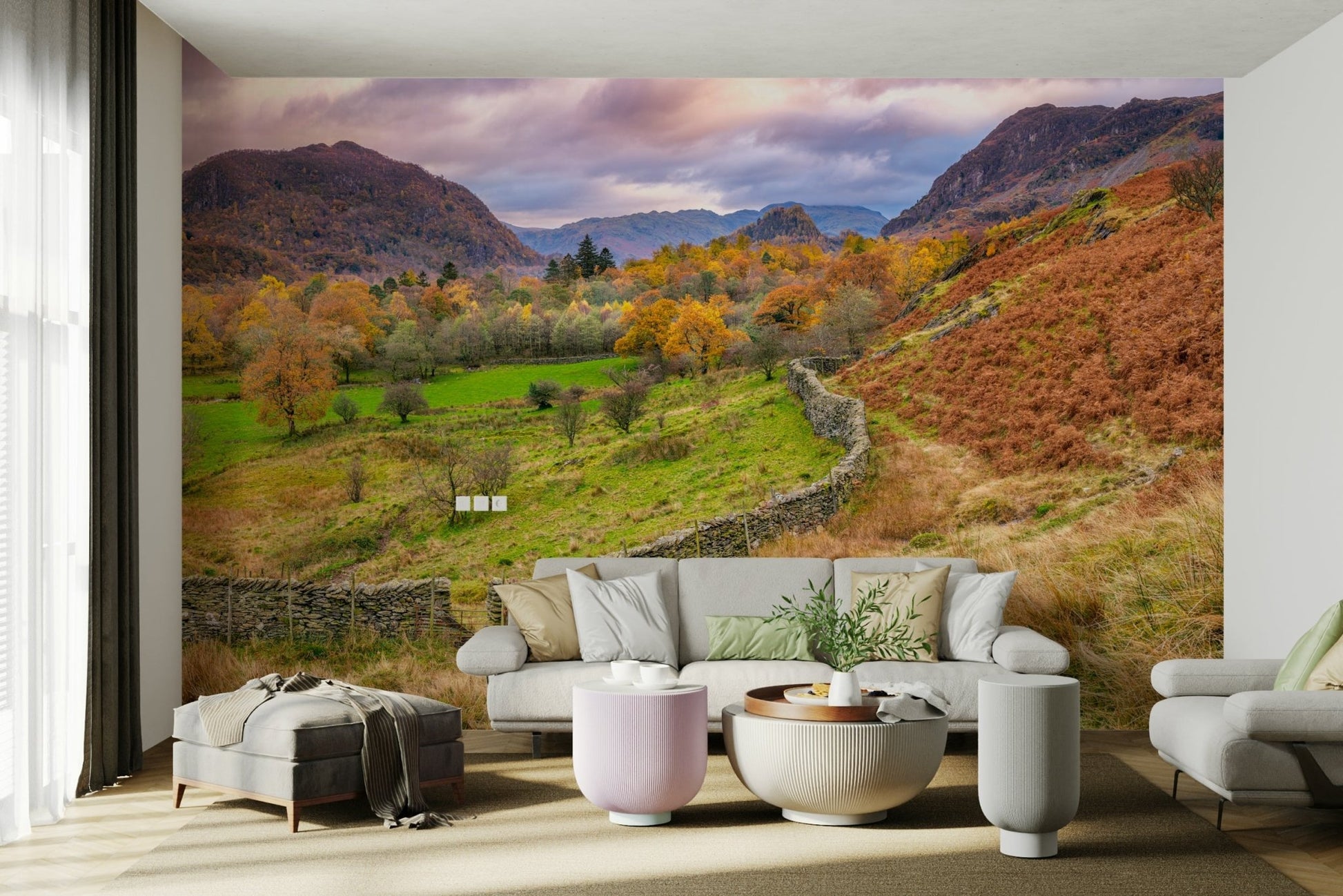 beautiful landscape wallpaper for a living room

