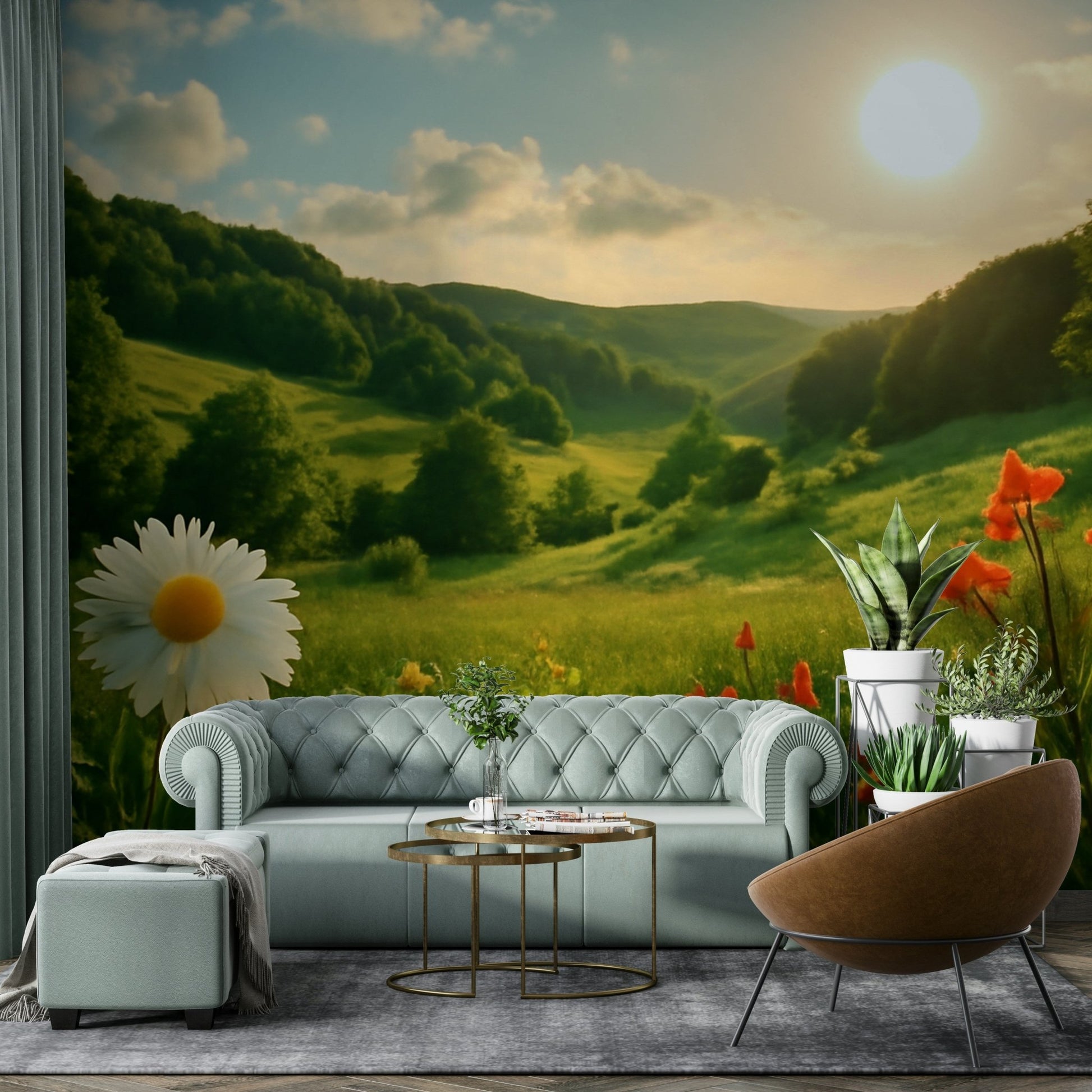 Sunset-inspired flower wall mural
