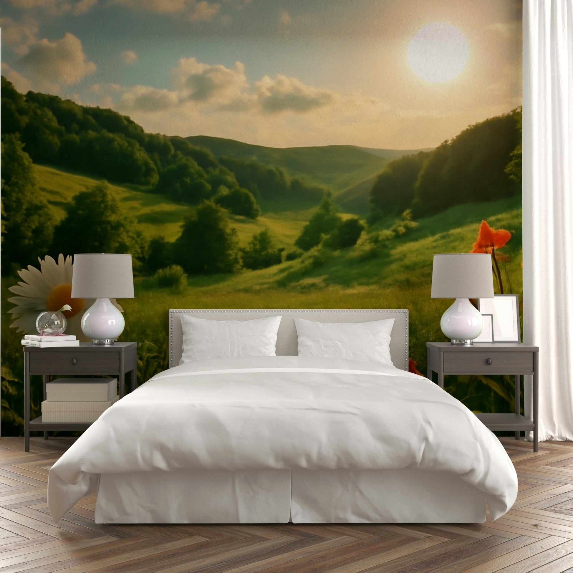 Nature-inspired floral mural wallpaper
