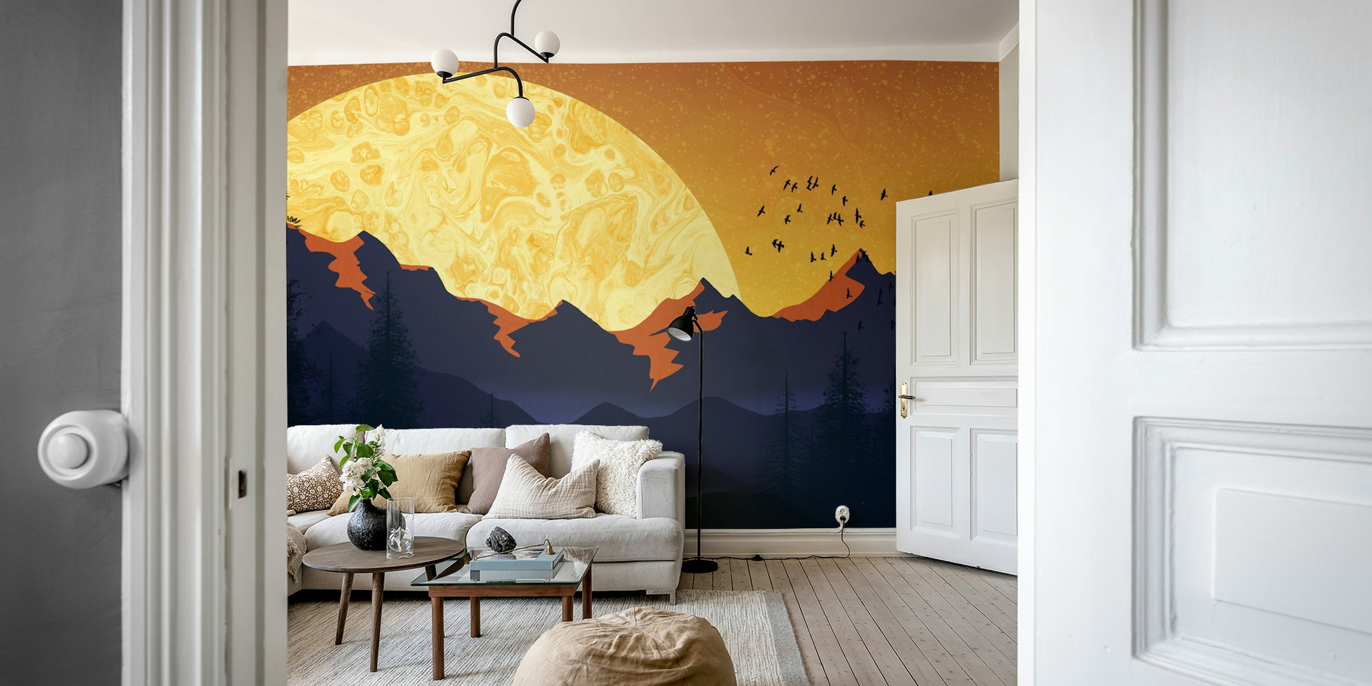 Nature wallpaper with warm golden skies and peaceful hills

