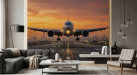 Realistic Golden Hour Flight airplane runway mural perspective