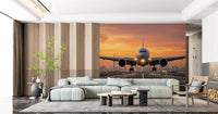 Stunning Golden Hour Flight aircraft skyline mural at sunset