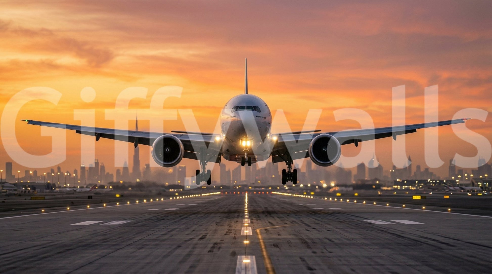 Detailed Golden Hour Flight jet ascent mural with lights