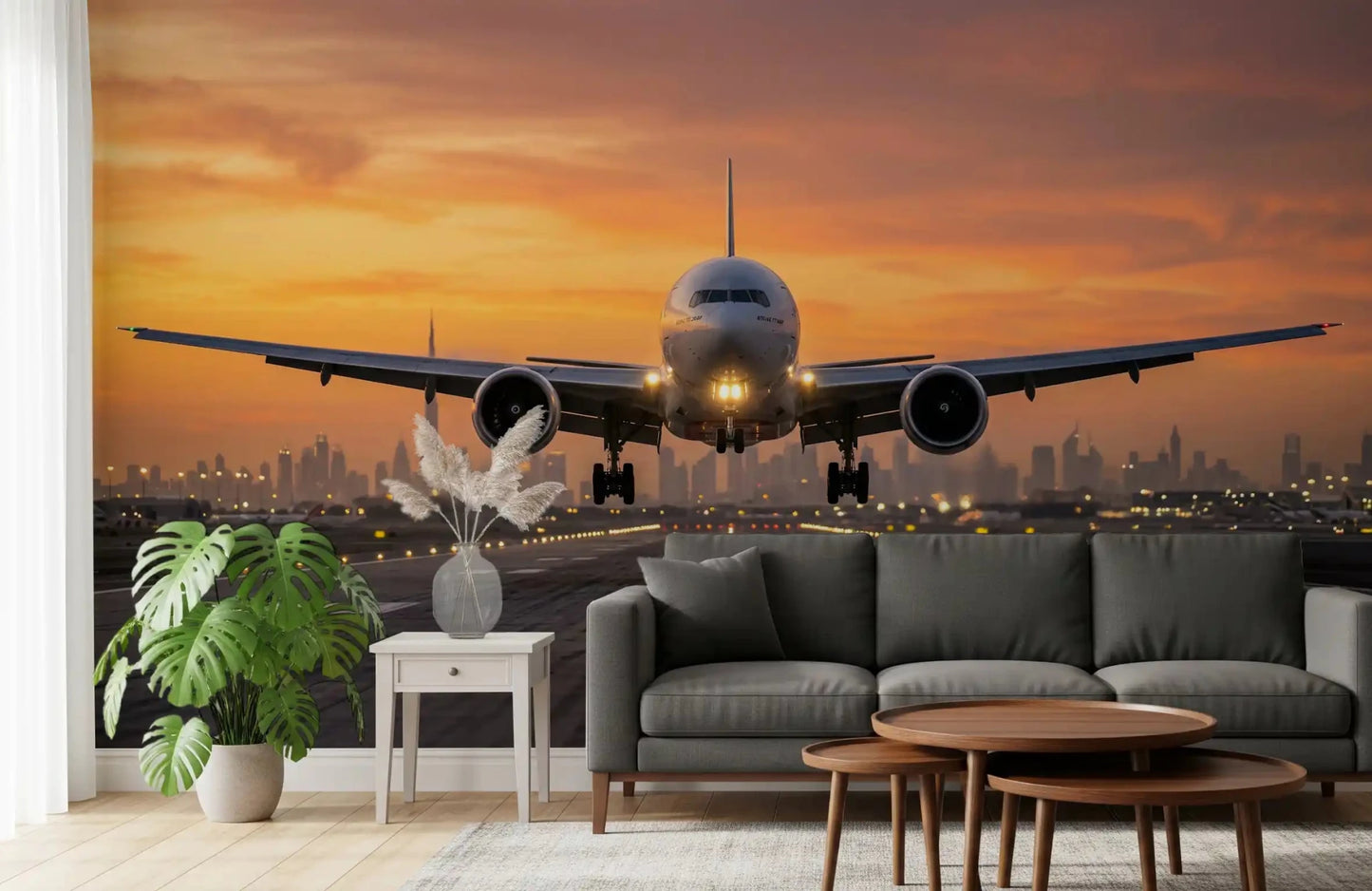 Scenic Golden Hour Flight aircraft takeoff mural hallway