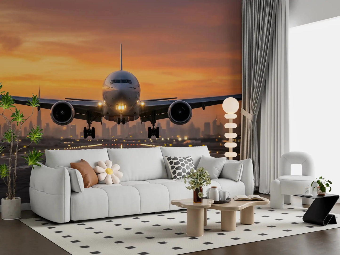 Bold Golden Hour Flight airplane ascent mural office room