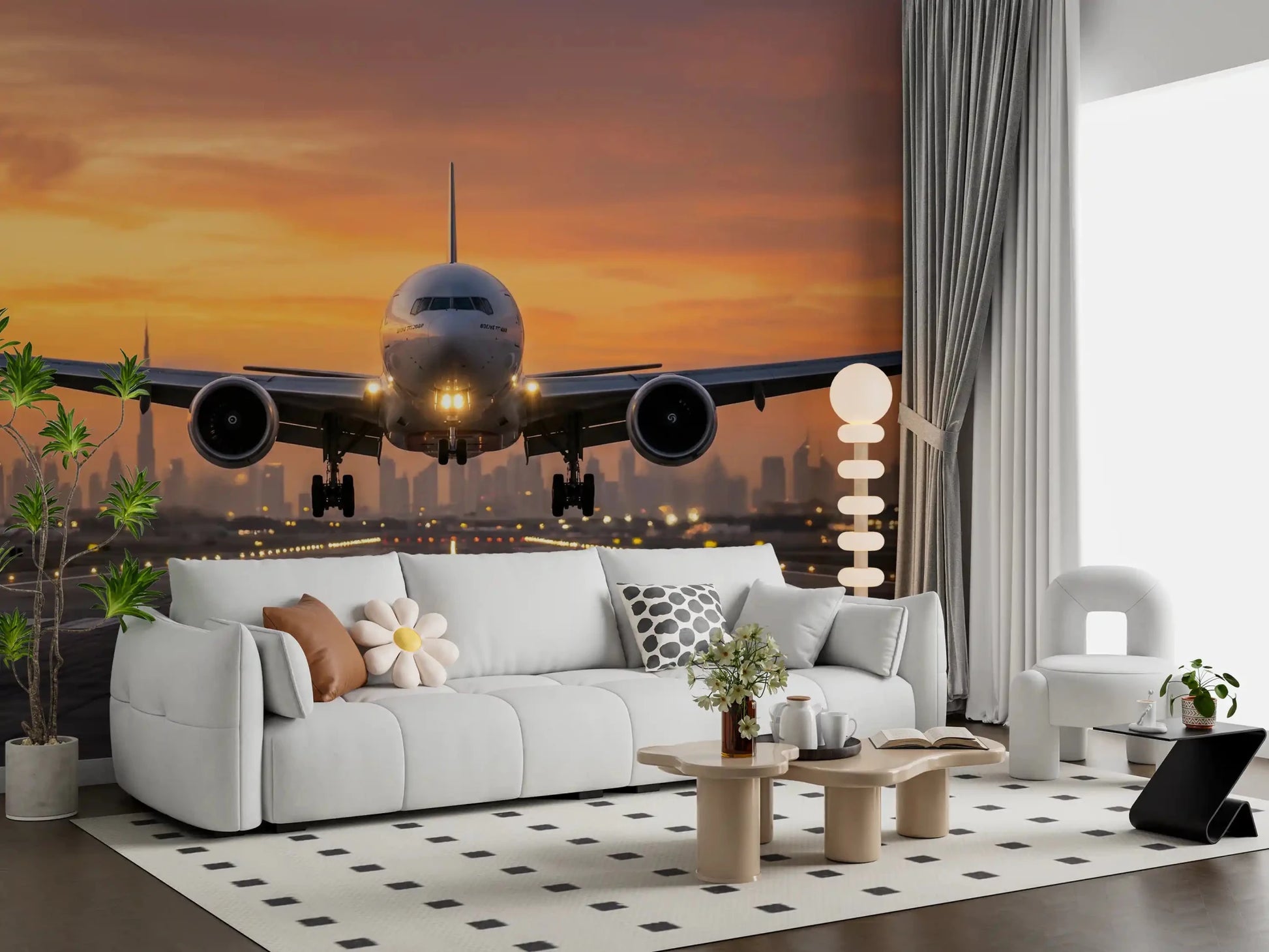 Bold Golden Hour Flight airplane ascent mural office room