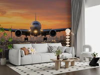 Bold Golden Hour Flight airplane ascent mural office room