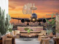 Vibrant Golden Hour Flight jet sunset wall mural skyline