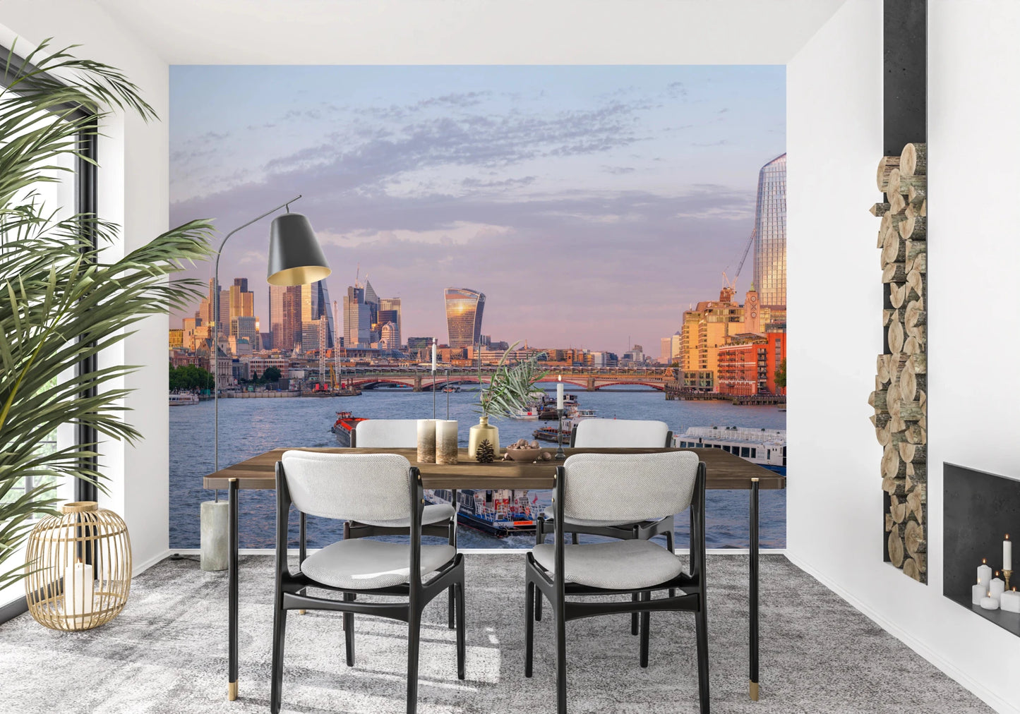 The London skyline at dusk depicted in this Golden Hour on the Thames wallpaper.