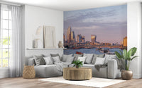 Golden Hour on the Thames wall mural installed in a living room.