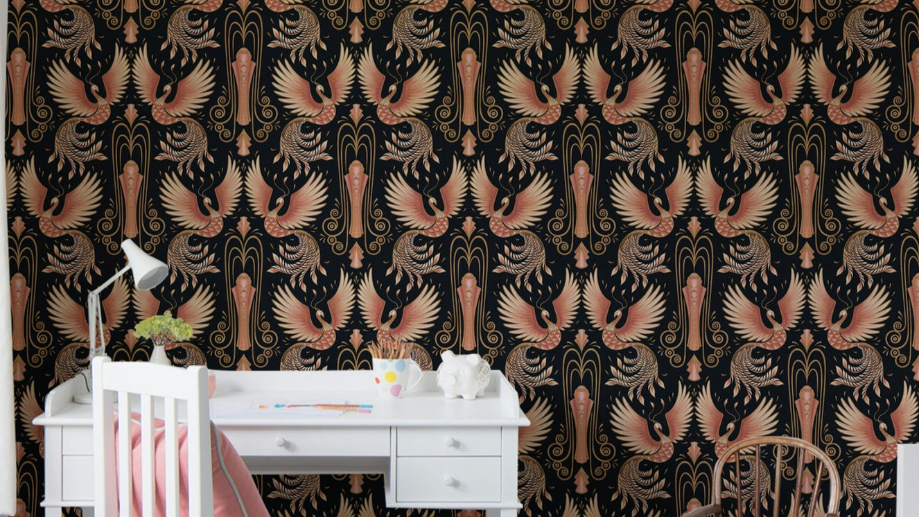 Golden hour phoenix wall mural for dramatic interiors

