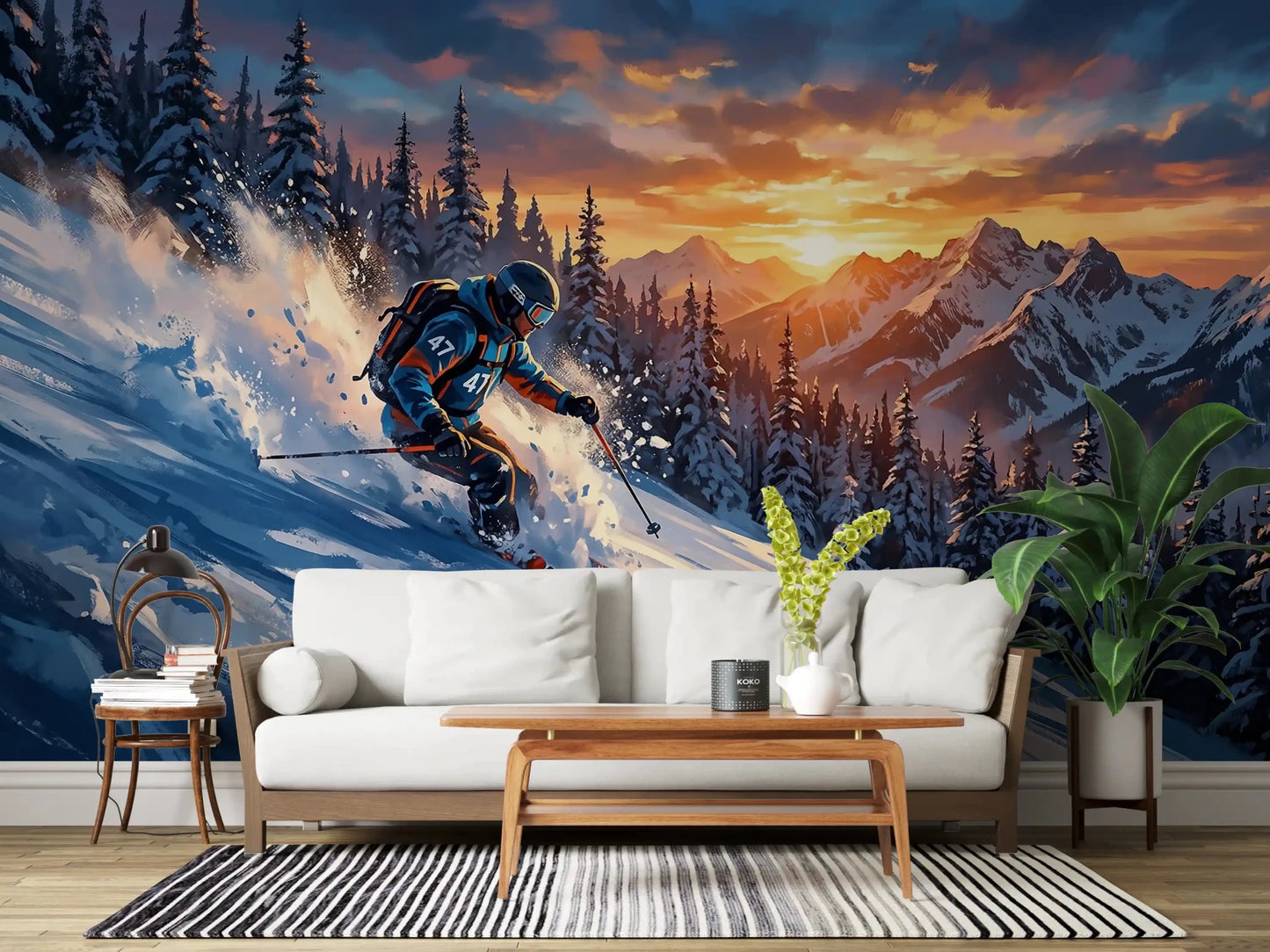 Fresque murale Golden Hour Ski Rush