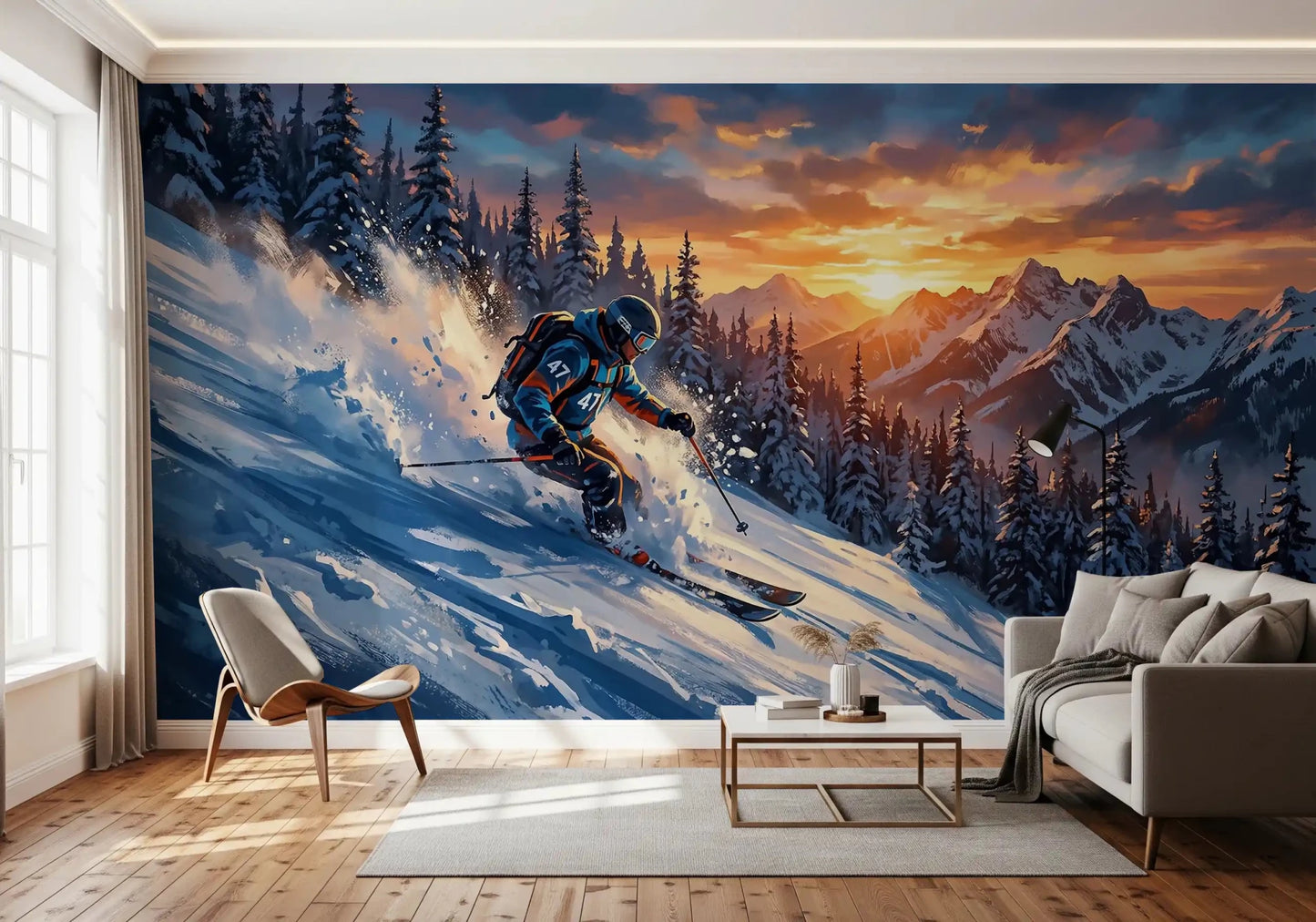 Fresque murale Golden Hour Ski Rush