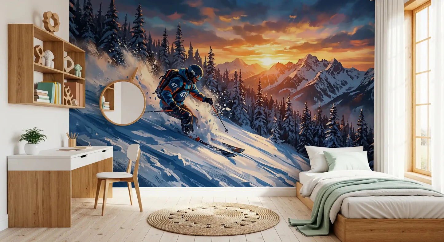 Fresque murale Golden Hour Ski Rush
