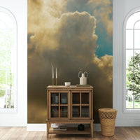 A beautiful modern cloud wall mural for a living room.

