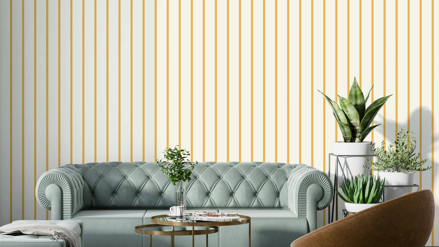 Vertical stripes wallpaper in golden hour yellow


